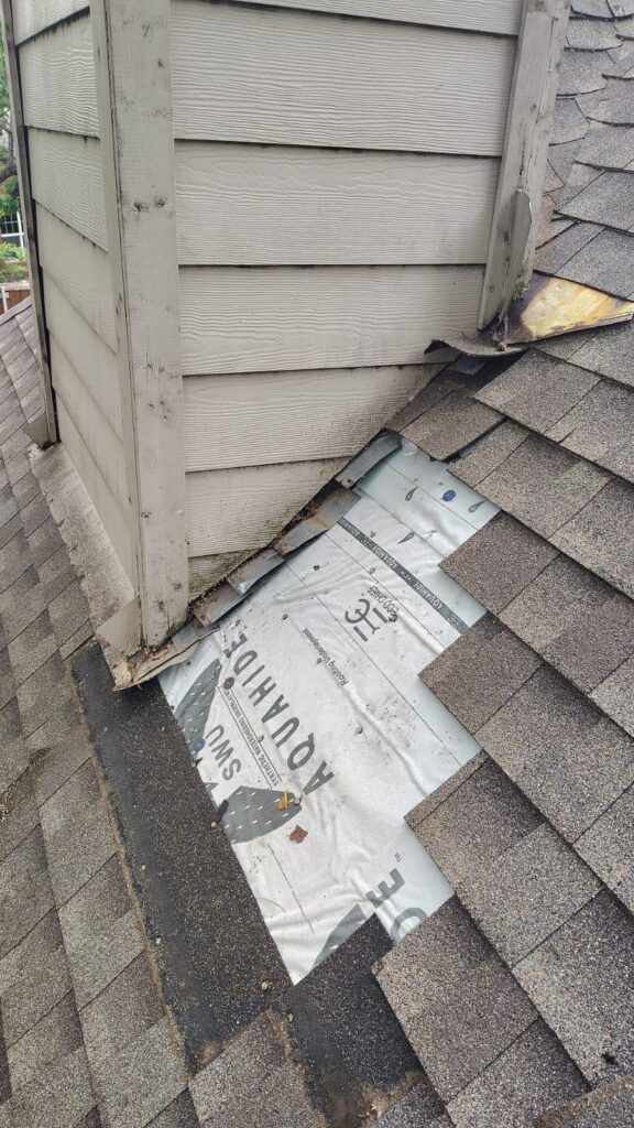 Damaged roof in a residence in Plano, Texas.